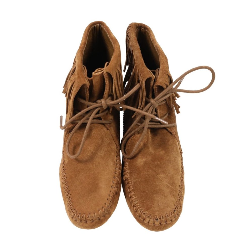 Tory Burch Sonoma Bootie Fringe Suede Brown Women's 5.5 Ankle Moccasins Boots - Picture 10 of 16
